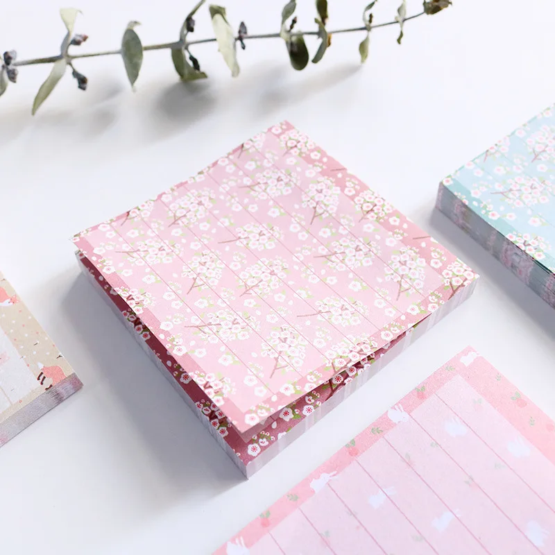 80Pages/set Kawaii Small Fresh Floral Stripe Memo Pads Diy Sticky Notes Diary Post Guestbook Stickers Stationery Office School