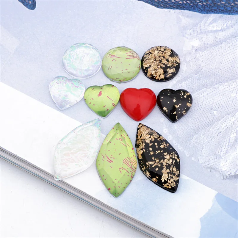 6pcs Emerald Green Gold Foil Round Love Resin Patch For Jewelry Findings DIY Ring Earrings Cabochon Bead Crafts Charms Make F411