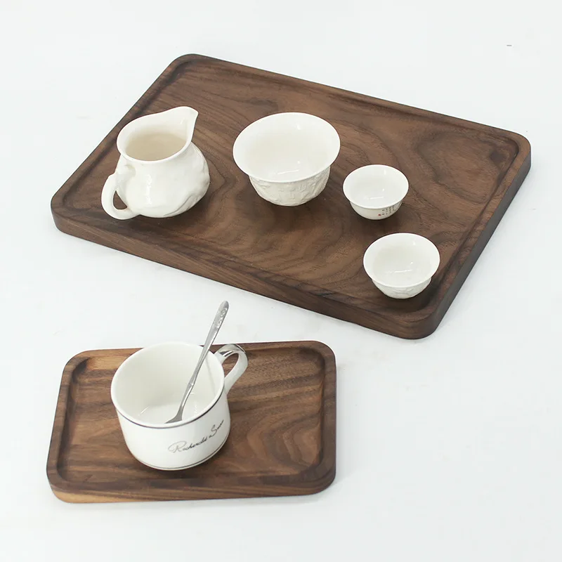 Black Walnut Wood Rectangular Tableware Serving Tray, Decorative Trays, Platters for Tea/Coffee/ Wine Red /Fruit Serving