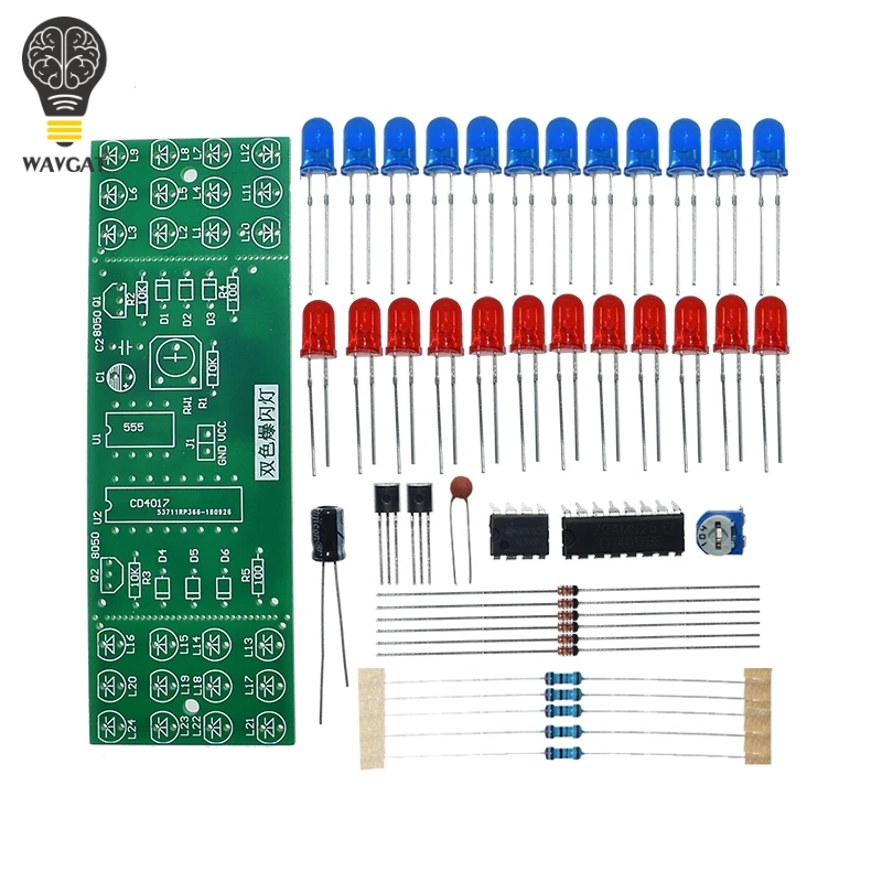 Red Blue Double Color Flashing Lights DIY Kit Strobe NE555 + CD4017 Electronic Practice Learning Kits Suite Parts Gift