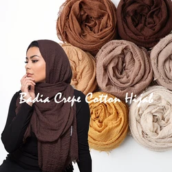 90*180cm One Piece Big Size Crinkle Solid Scarf Oversize Islam Shawl Head Wraps Long Muslim Frayed Wrinkle Cotton Plain Hijab