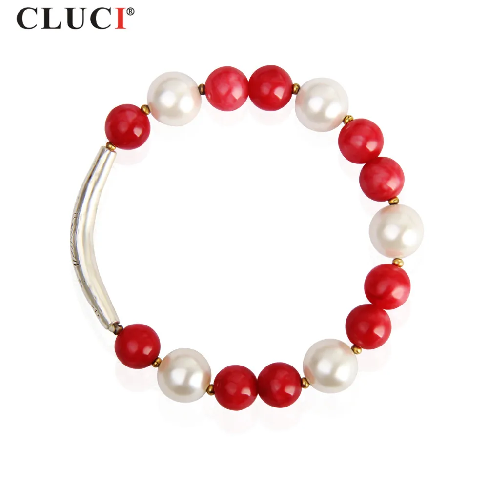 CLUCI  New Whit Shell Pearl Bracelet For Women Jewelry  10mm Red Jade Jewelry Bracelets BB004SB