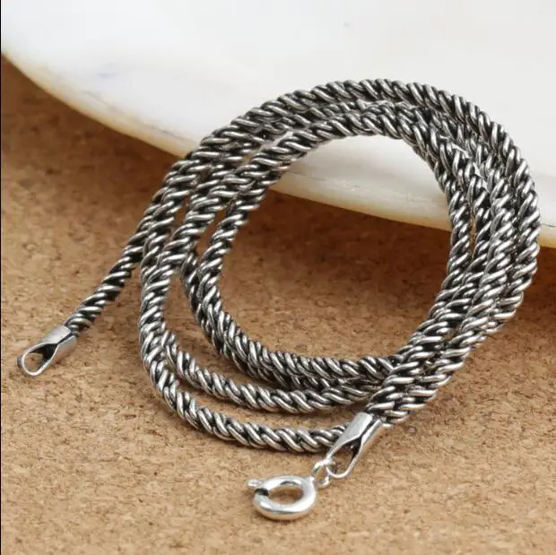 1-2MM Handmade 100% 925 Silver Pendant Necklace Vintage Sterling Chain Necklace for pendant Thai Silver Thin Necklace