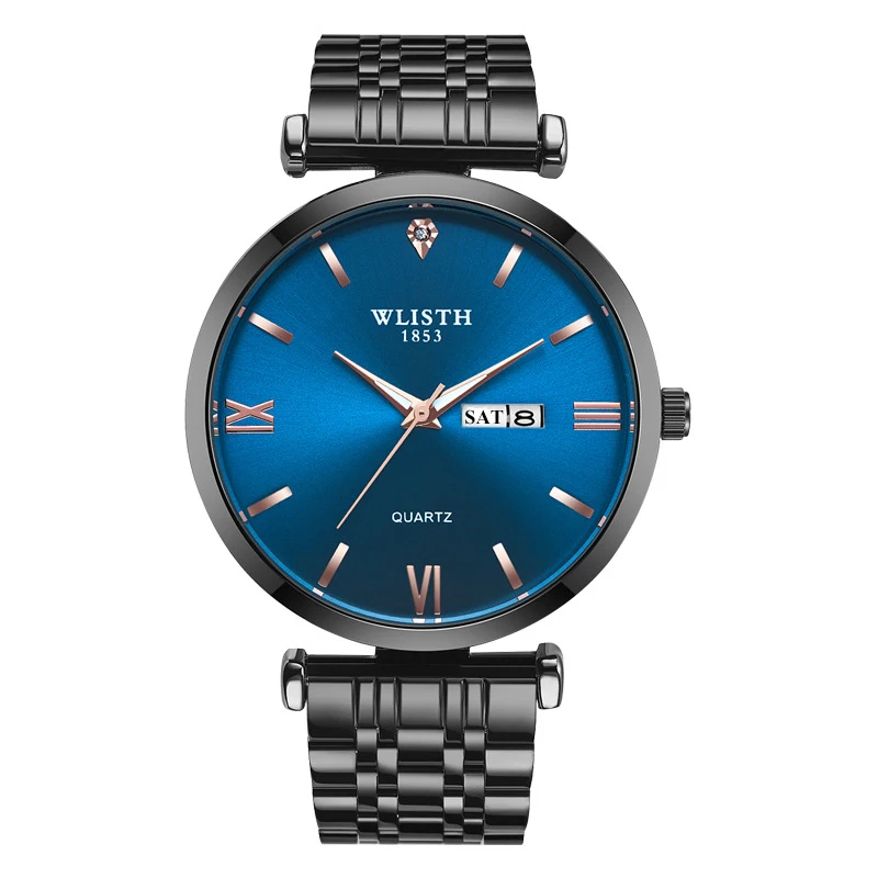 Casal Relógios para Amantes Steel Black Blue Set Quartz Relógio De Pulso WLISTH Top Quality Fashion Business Men Women Relógios Pair Hour