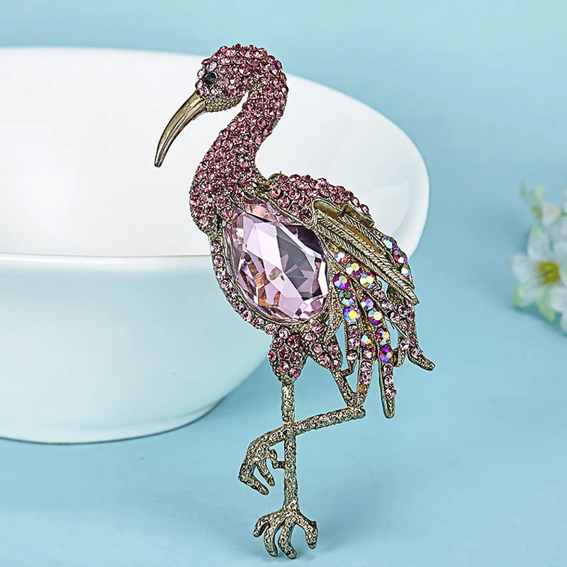 Zlxgirl Big Birds Brooch for Women Anniversary Jewelry metal rhinestone brooches Antique Gold Hijab Accessories Women Brooches