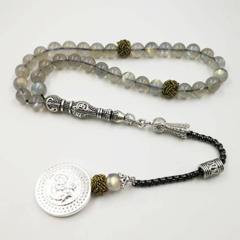 Moonstone Tasbih Muslim Valuable gift Labradorite tesbih Allah pendant Islamic rosary Muslim Jewelry Yoga March 8 Jewelry gift