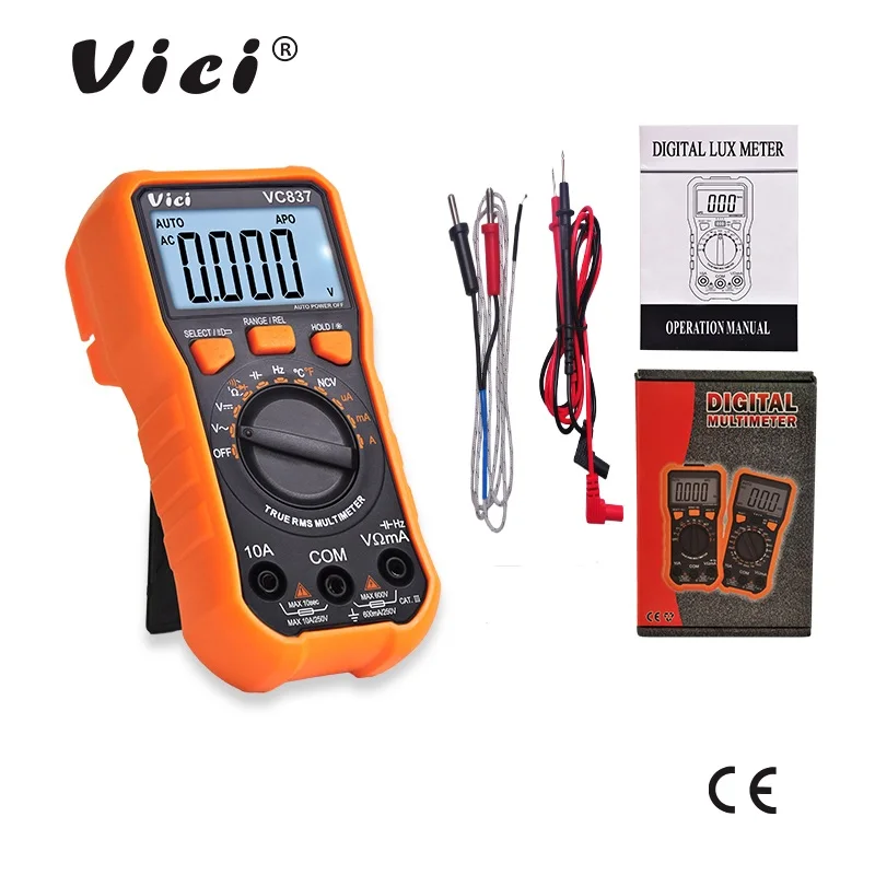 ViCi Digital Multimeter DMM True RMS LCD Auto Range Capacitance Resistance NCV Frequency Duty Cycle Data Hold Function 600V 10A