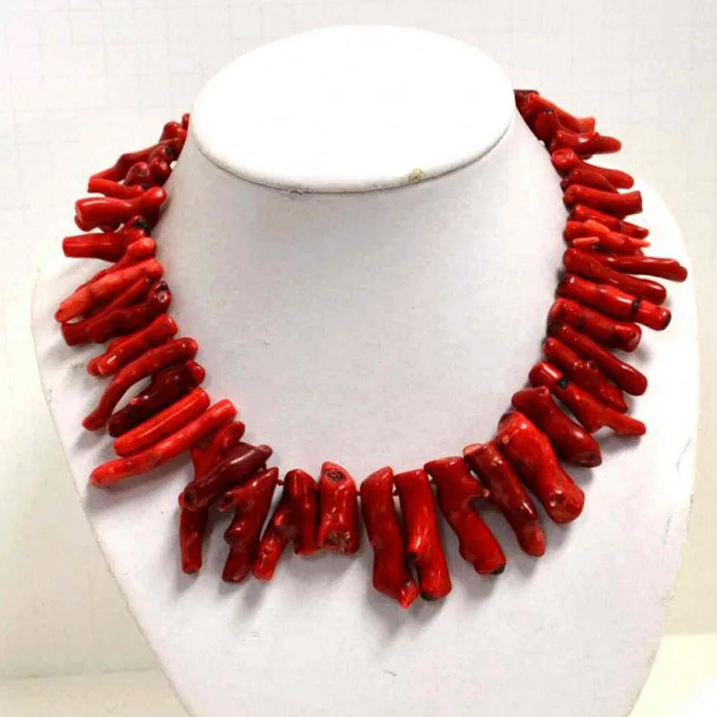 17 inches 8-40mm Red Natural Original Branch Spike Coral Necklace