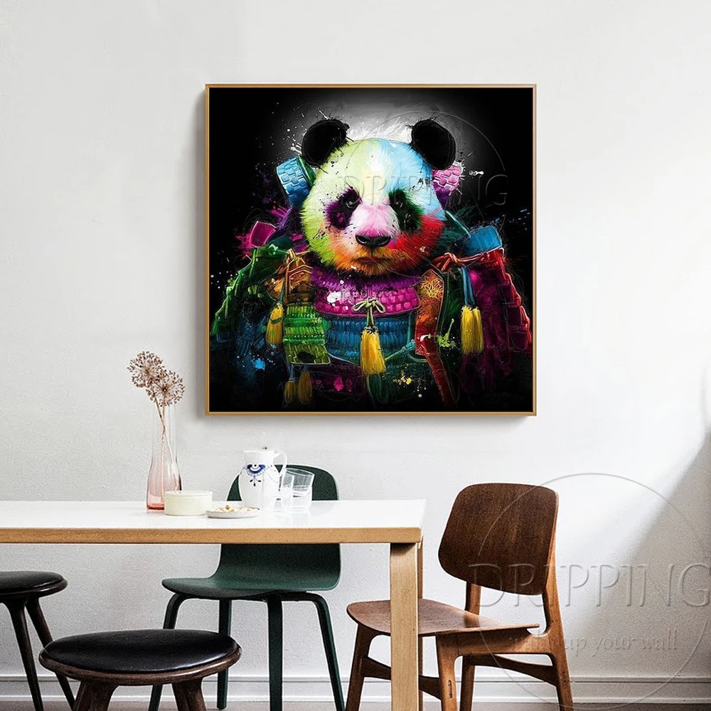 Best Wall Art Hand-painted Warrior Panda Oil Painting on Canvas Funny Panda Wearing Armor Painting Special Panda Oil Painting