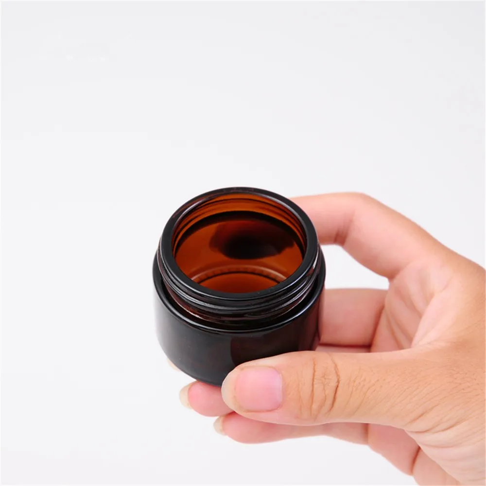 5pcs/lot 5/10/20/30/50/100g Brown Glass Bottle Eye Cream Glass Container Cosmetic Jar Make Up Pot with black Cap Wholesale