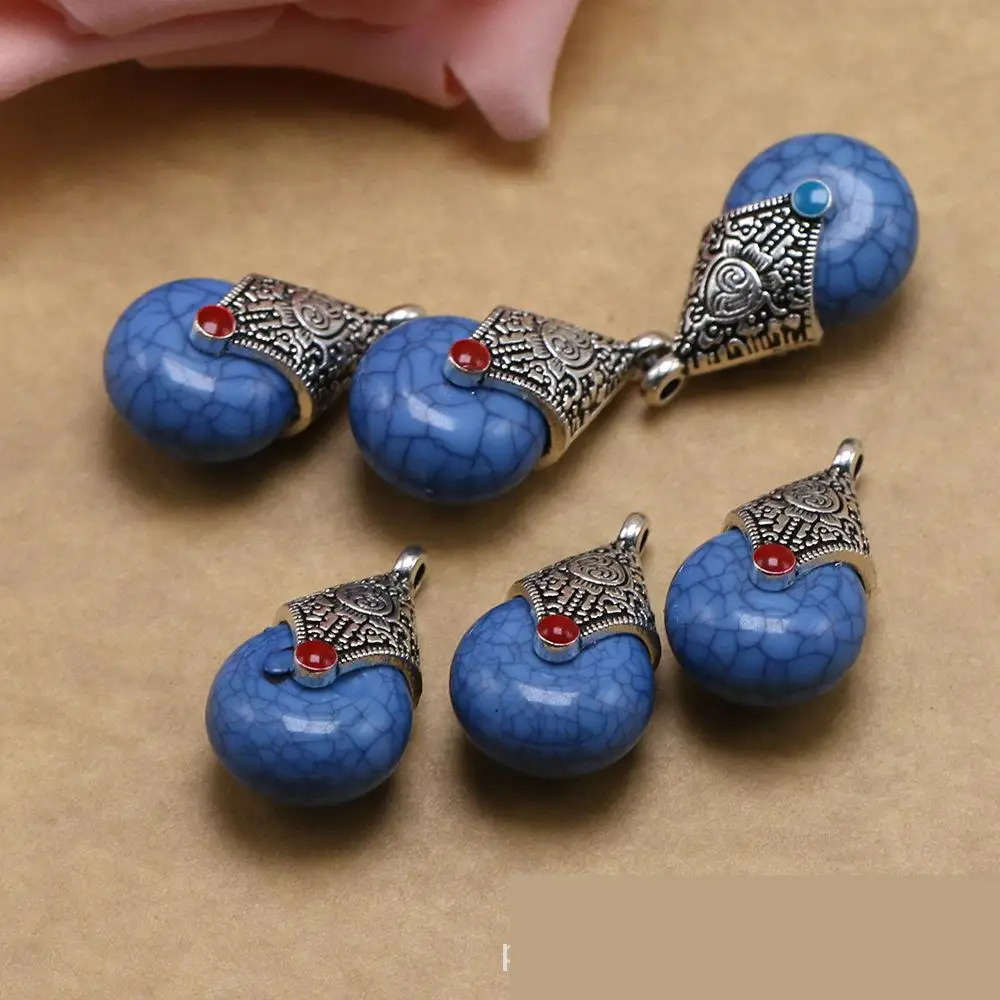 Tibetan Silver Charms Water Drop Beads Natural Stone Pendants For Jewelry Making Diy Necklaces Bracelets Accessories