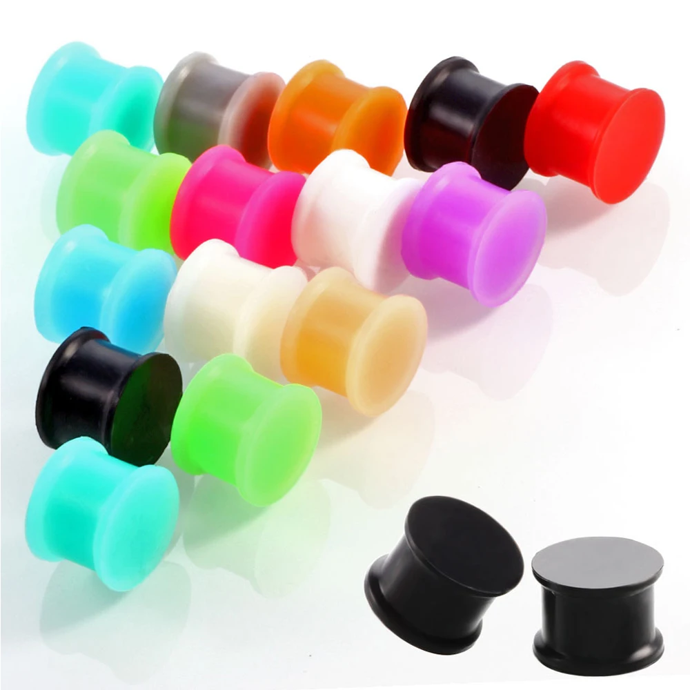 Alisouy 1 Pair Silicone Flexible Thin Double Flared Ear Plugs Flesh Tunnel Ear Gauge Expandar Stretcher Earrings body Piercing
