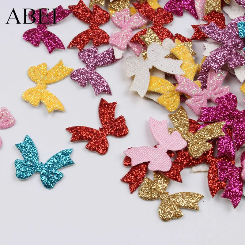 100pcs Glitter Christmas Bow DIY Stick On Patch Cartoon Mini Flet Pads Handmade Scrapbook Cards Gift Box Making Decoration