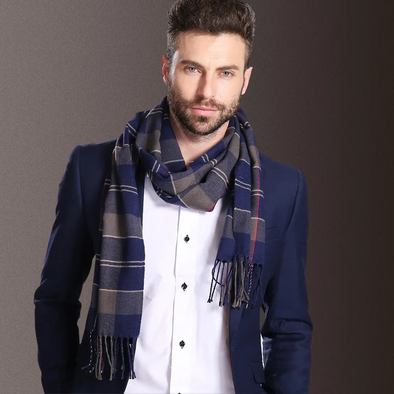 Chal de moda europea para hombre, Bufanda de tartán cálida, envolturas de algodón a cuadros Sjaal de negocios, Foulard szaliki i chusty, invierno,