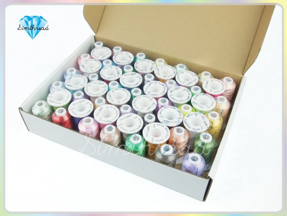 Simthread Brand-new #40 Rayon Embroidery Thread 58 assorted colors, 500m each suitable for any embroidery machine