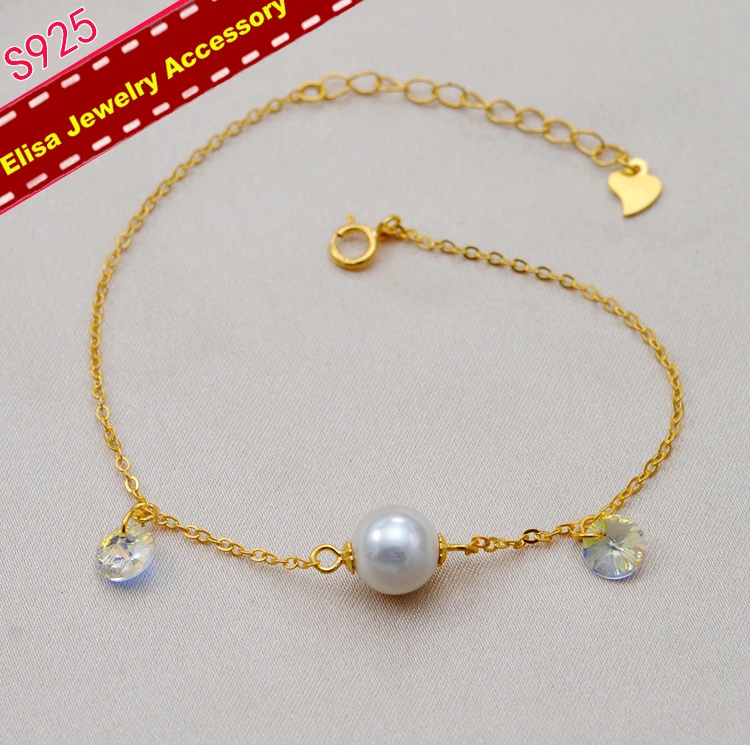 S925 Sterling Silver With Crystal Shinning Decoration Pearl Bracelet Women DIY Pearl Bracelet Jewelry Accessory Customized 3Pcs