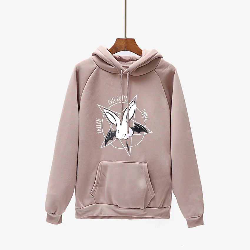 

Женская зимняя флисовая толстовка в стиле Харадзюку, с капюшоном и принтом летучая мышь