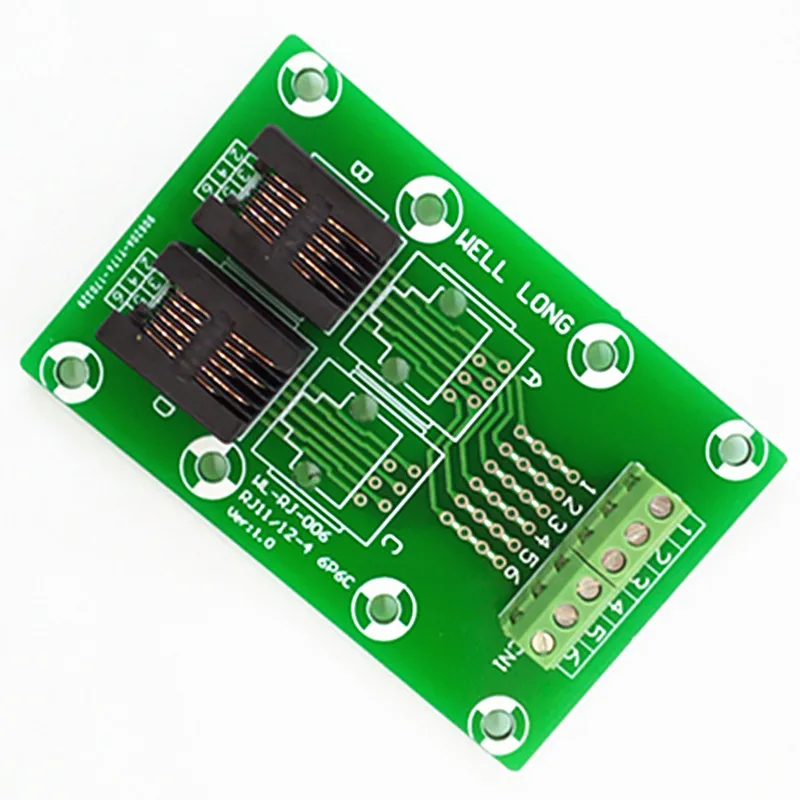 2PCS/Lot RJ11/RJ12 6P6C Right Angle Jack 2-Way Buss Breakout Board, Terminal Block, Connector.