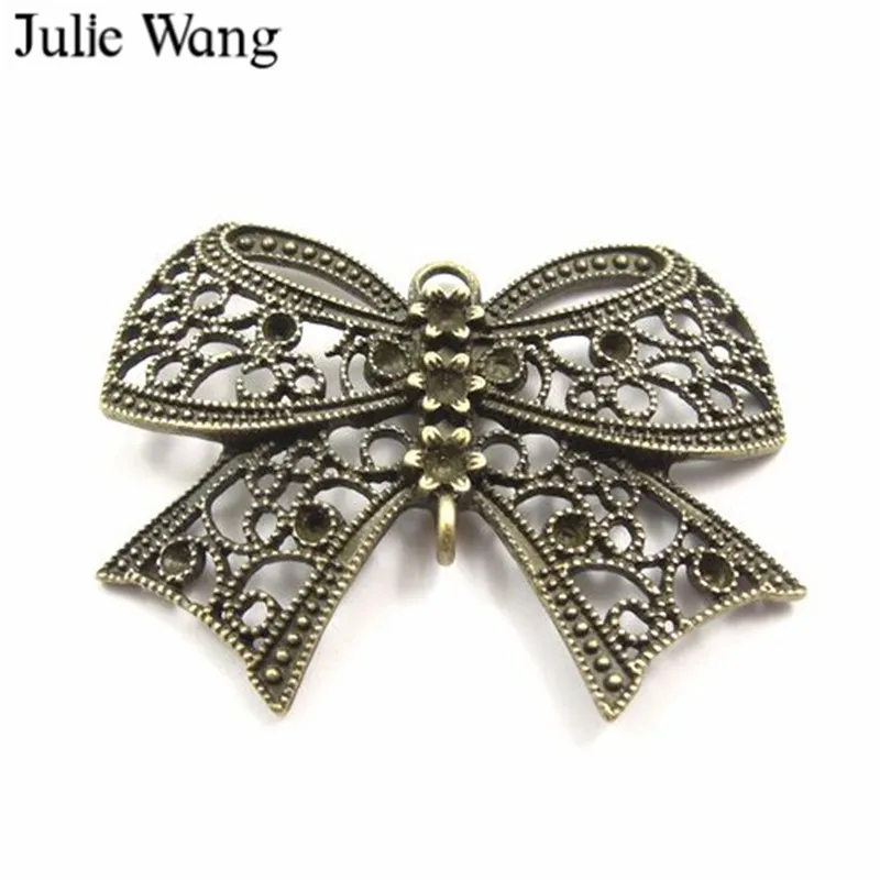 Julie Wang 4PCS Alloy Antique Color Bow Tie Shape Charms Pendants Findings Jewelry Making Necklace Bracelet Accessory