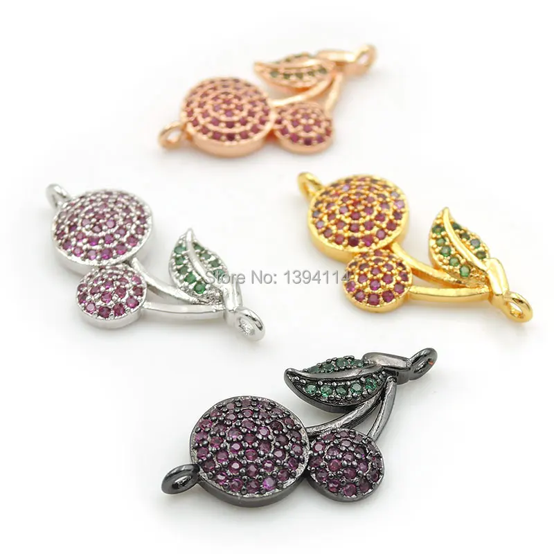 24*12*2mm Micro Pave Red&Green CZ Cherry Connector Fit For Women As DIY Bracelets Accessory