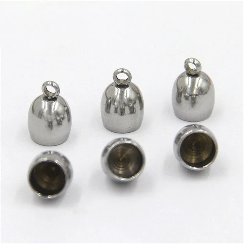 20pcs 3/4/5/6/8mm Stainless Steel End Caps Leather Cord End Clasps Bead For Round Leather Cord Connector DIY Jewelry Findings