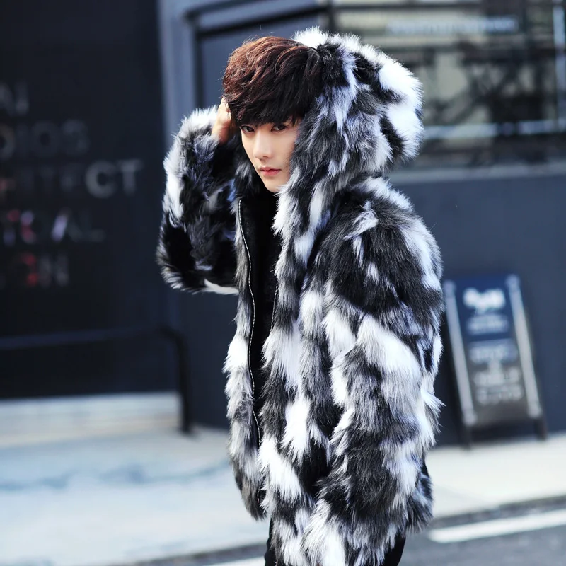 Men's fur jacket winter warm casual short fur jacket plus hooded zipper jacket