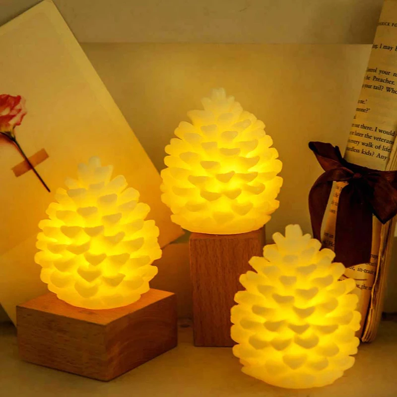 

mycyk Led electronic candle romantic holiday pine cone creative lamp home decoration fake candle small decoration NO BATTERIES