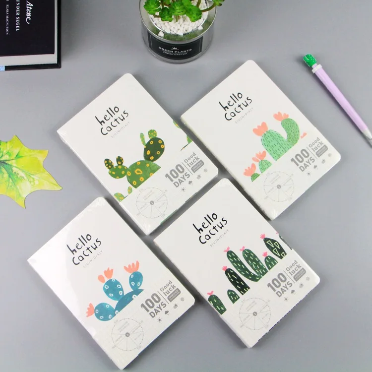 Creative 100 days Cactus Schedule Book Diary Weekly Planner Notebook Sketch Book School Supplies Gift