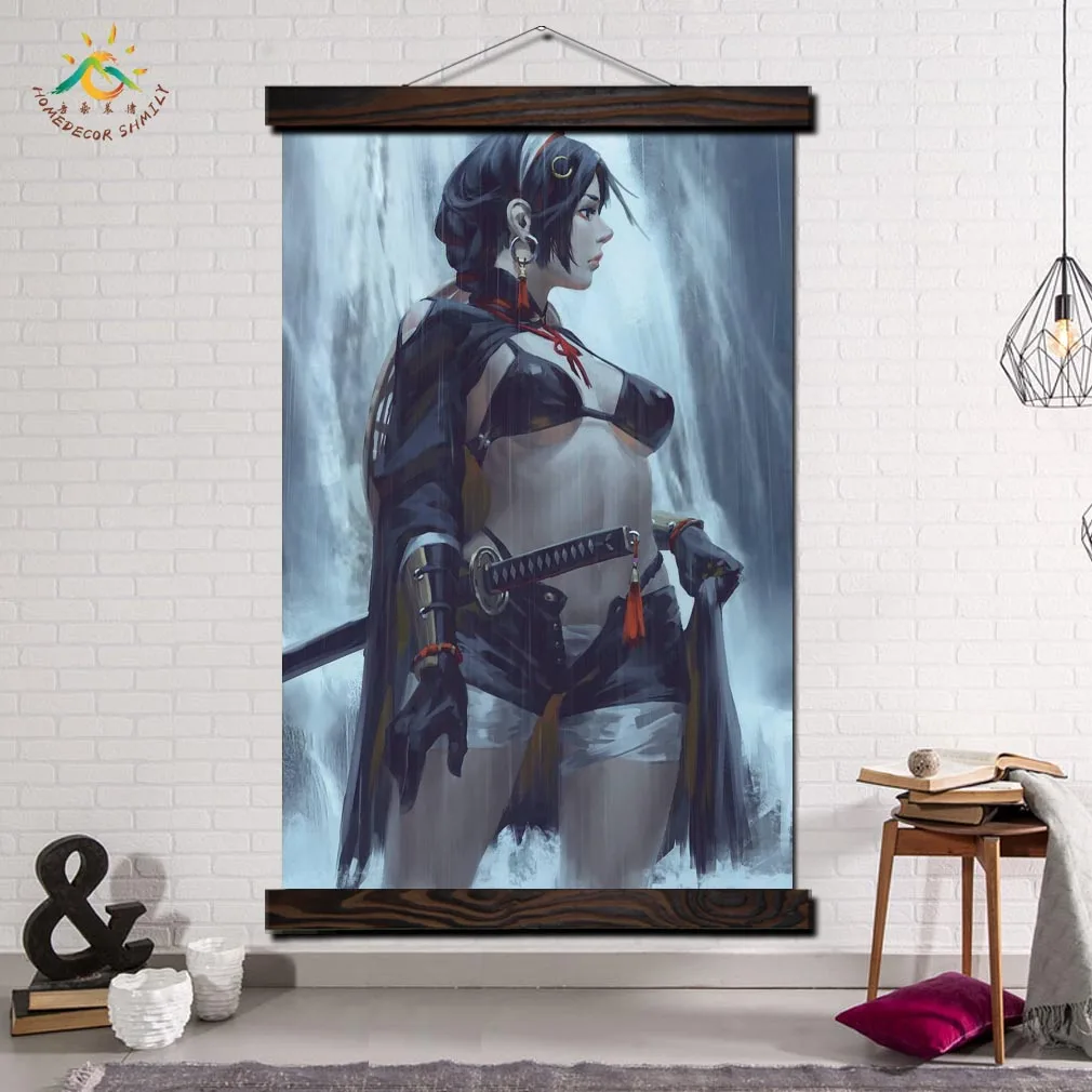 

Janpan Anime Girl Vintage Posters and Prints Scroll Painting Canvas Art Wall Pictures Frame Painting Home Decoration