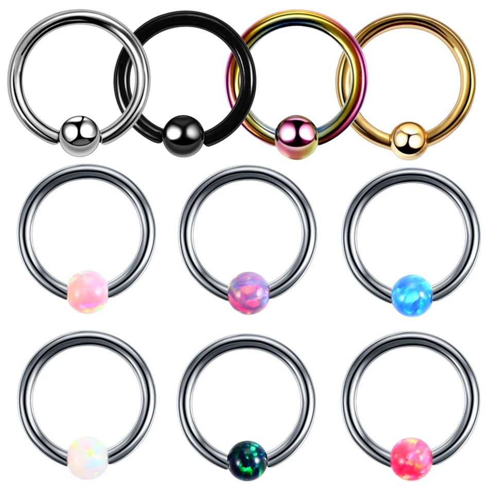 1PC 16g G23 Titanium Nose Rings Opal Captive Bead Rings Nose Piercing Ear Cartilage Rings Earring Piercing Charming Jewelry