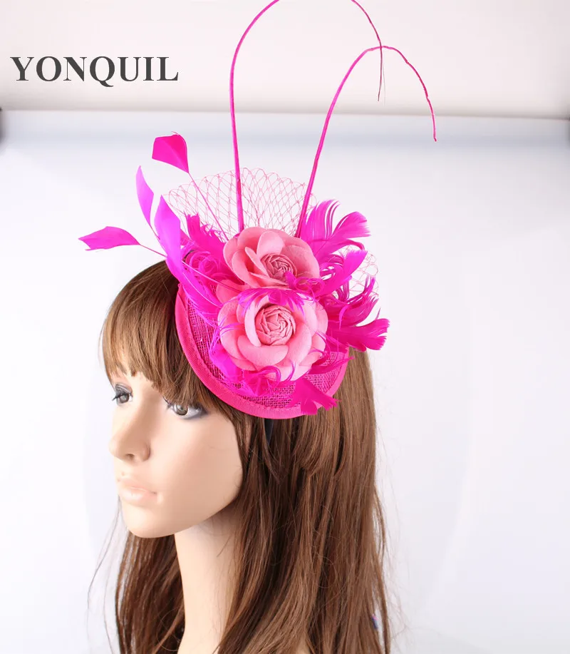 

Elegant Women Party Ladies Hat Hair Fascinatos Sinamay Material Ostrich Quill Headwear Wedding Headpiece Cocktail OF1541