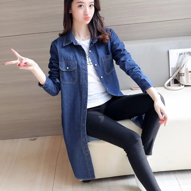 European Style Women Denim Blouse Jeans Shirt Slim Long Sleeve Jeans Shirt Female Cowboy Tops Femininas S XL XXXL Free Ship