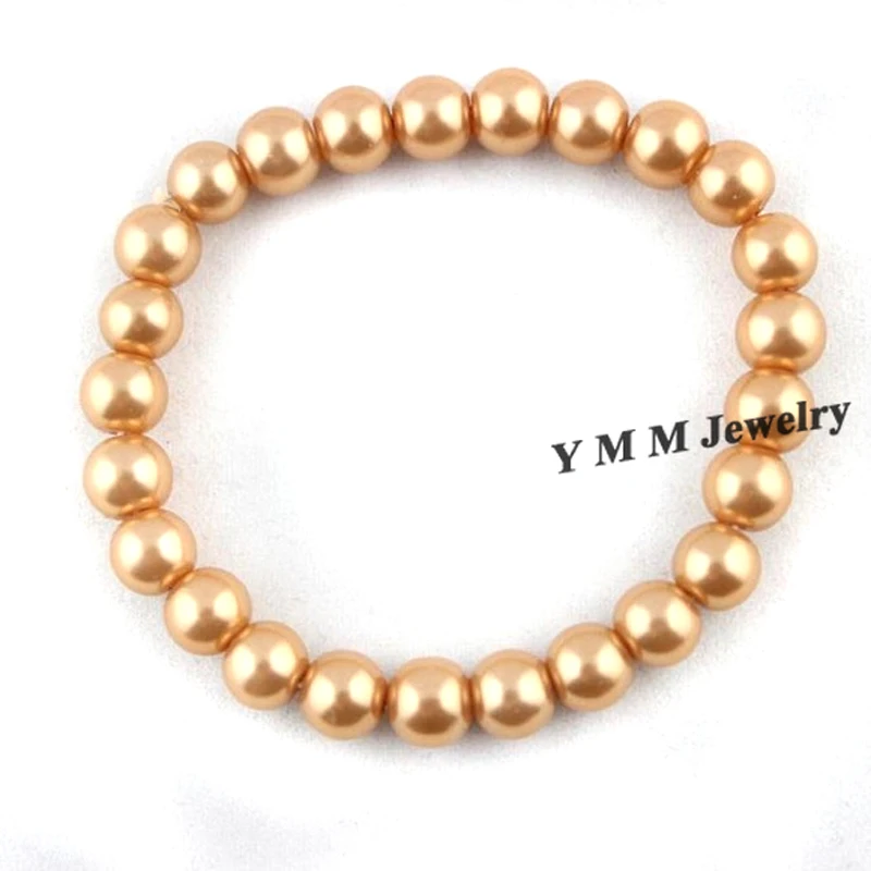 Fashion 8mm Imitation Pearl Bracelets Light Gold Color 24pcs/lot Women's Bracelet