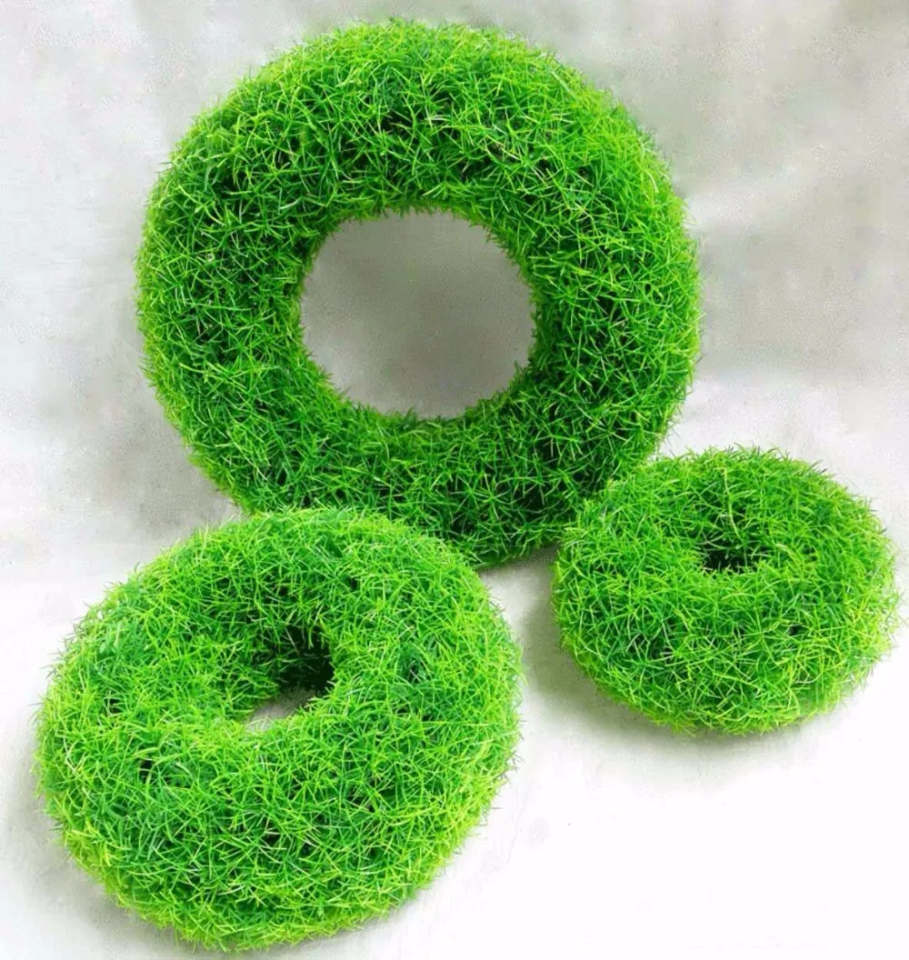 3pcs/set Green Artificial Plastic Grass Wreath Hoop For Wedding Party Home Office Hotel Decoration