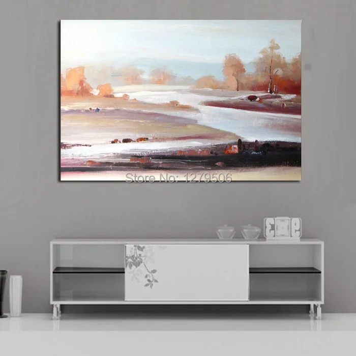 Modern Wall Art Hand Painted Village River Landscape Oil Painting Home Decor Canvas Paintings For Living Room