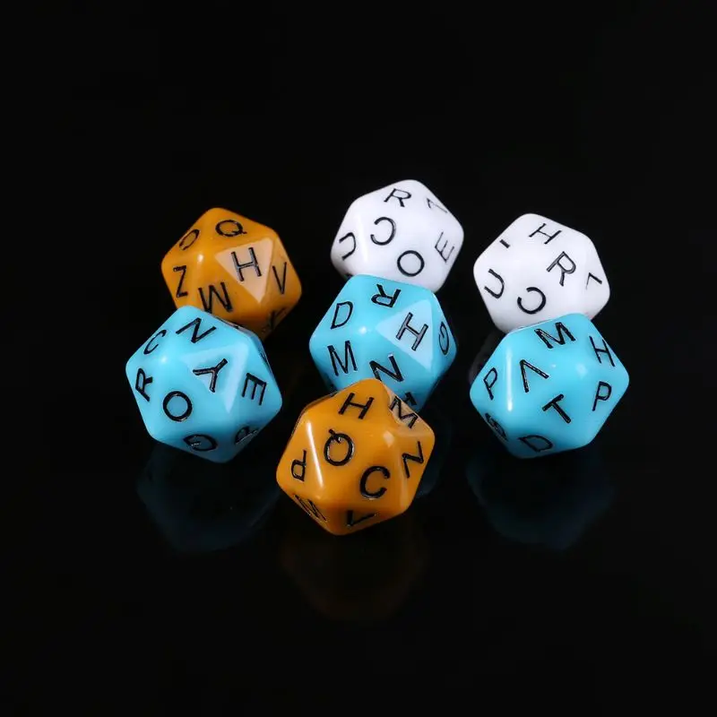 7 pçs/set 20-Sided D20 Inglês Letras Do Alfabeto Mostradores Placa de Acessórios Do Jogo Para As Crianças Brinquedos Educativos