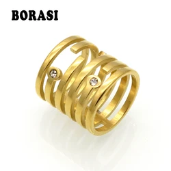 Punk Rings Wholesale Gold Color Geometric 6 Round Wire Ring For Women CZ rhinestone Ring Bague Anelli Donna Anillos Mujer