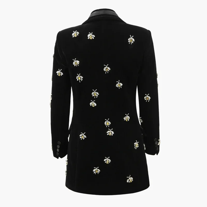 S-3XL high quality 2019 new fashion high-end velvet fabric complex diamond beaded bee long-sleeved women's jacket