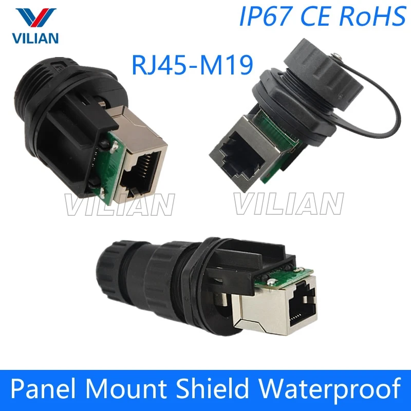 RJ45 Panel Mount Waterproof Connector Outdoor AP Box Metal Shield Socket Gigabit Straight Head Hex Nut Fixed with Matching 1pcs