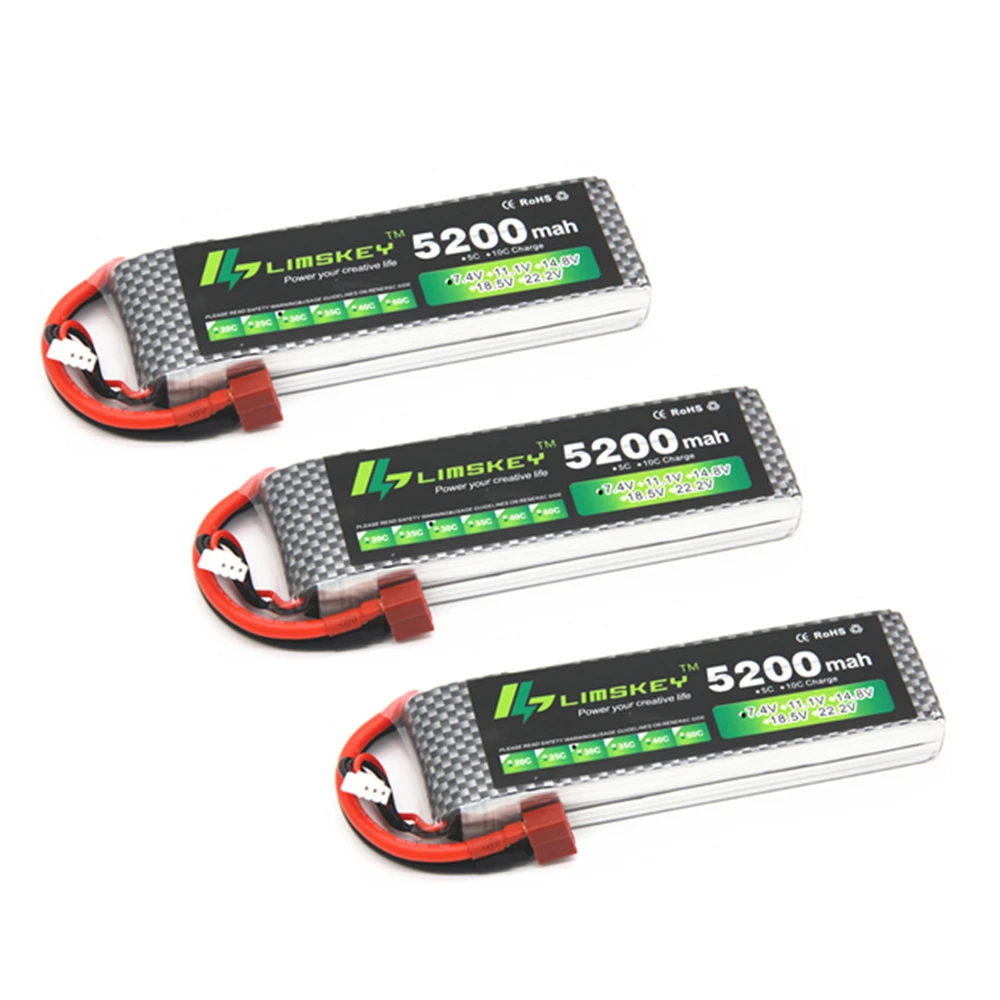 

3pcs Limskey Power 7.4V 5200mAh Lipo Battery 30C 2S Battery 2S LiPo 7.4 V 5200 mAh 30C 2S 1P Lithium-Polymer Batterie For RC car