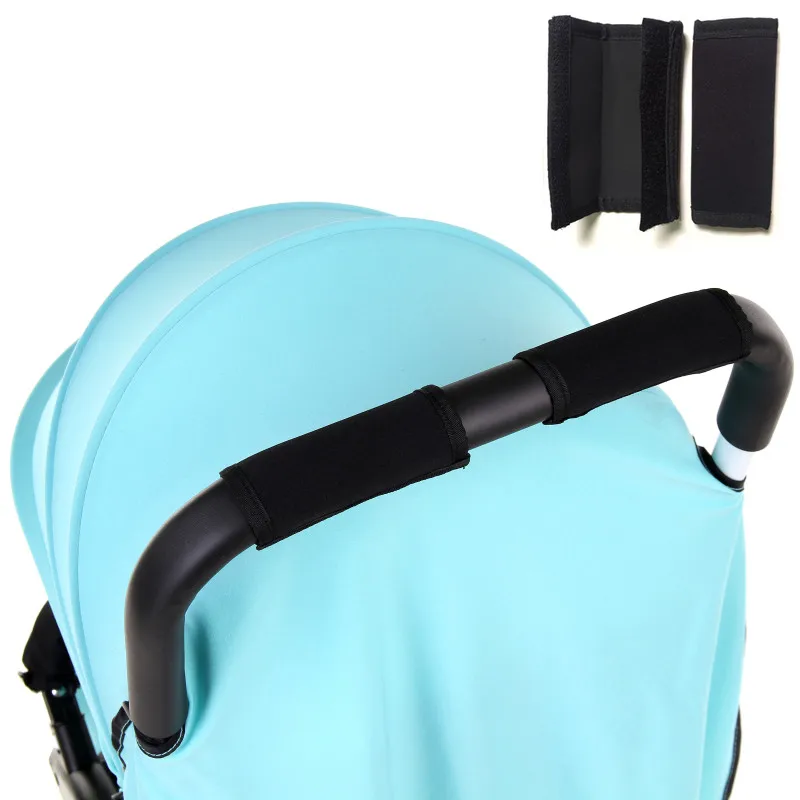 Empuñadura delantera para cochecito de bebé, cubierta de soporte de barra de parachoques, reposabrazos suave, Protector de neopreno, color negro, 2 uds.