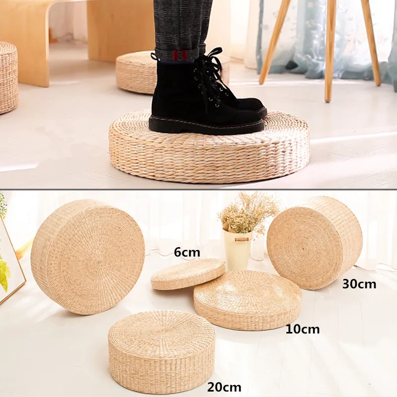 40cm Tatami Cushion Round Straw Weave Handmade Pillow Floor Yoga Chair Seat Mat Height 6 10 20 30cm