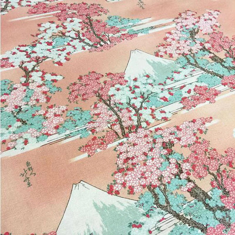 Wide 140cm Stretch Japanese Cotton Poplin Fabric Mount Fuji Cherry Blossom Print Cotton Fabric Sewing Patchwork DIY Girl Dress