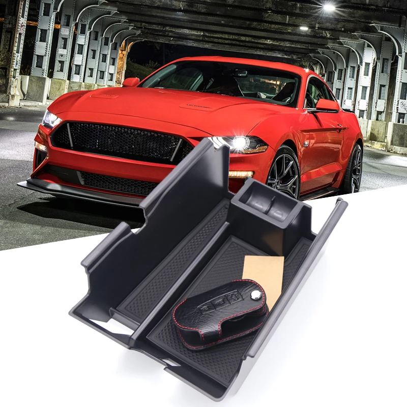 Car Accessories for Ford Mustang 2017 2018 2019 2020 2021 Black Plastic Center Console Armrest Storage Box Organizer Tray