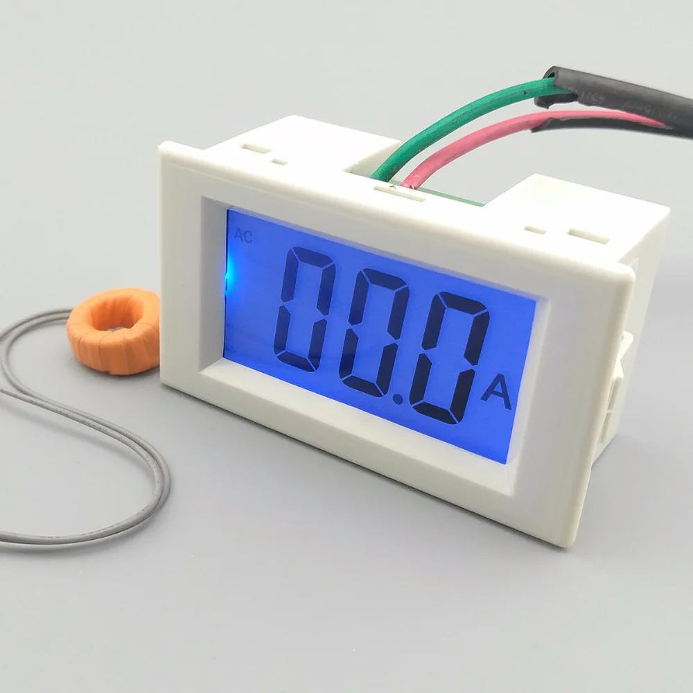 LCD display white and black ampere meter  Ammeter  range AC 0-50.0A  Panel Monitor blue backlight 80-300V Inpute