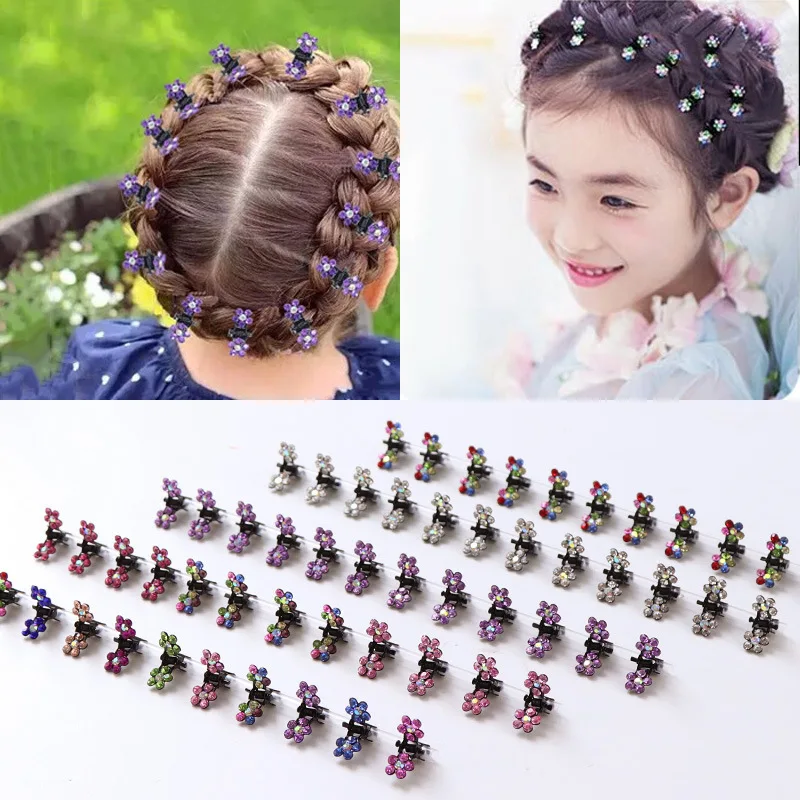 12pcs/Lot Small Metal Hair Claw Cute Crystal Flowers Hair Clips Kids Hair Accessories Party Jewelry Hair Ornament Drop Shipping