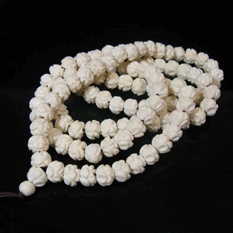 Wholesale 108PCS Tibet White Yak Bone Carved Padma Lotus Prayer Mala Loose Beads 8/10/12/14mm TSB0321