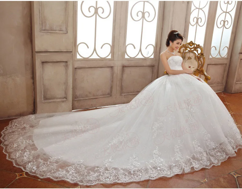 Cheap Wedding Dresses 2018 Good Quality Luxury Princess Lace Embroidery Plus Size Long Train Bow Bridal Married Bridesmaid Dress