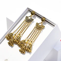 Egypt Turkish Classic Antique Women's Geometric Alloy Long Chain Tassel Jhumka Earrings 2024 Bohemia Indian Dangle Drop Earrings