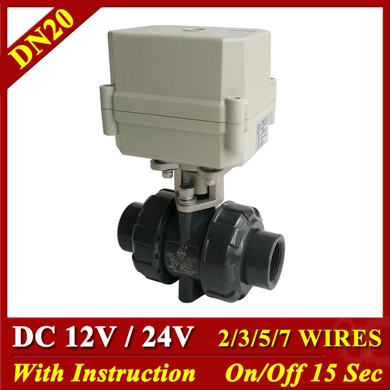 

Tsai Fan PVC Motorized Ball Valve 3/4" DC12V DC24V 2/3/5/7 Wires Actuated Ball Valves DN20 Plastic Ball Valve For Heating Water